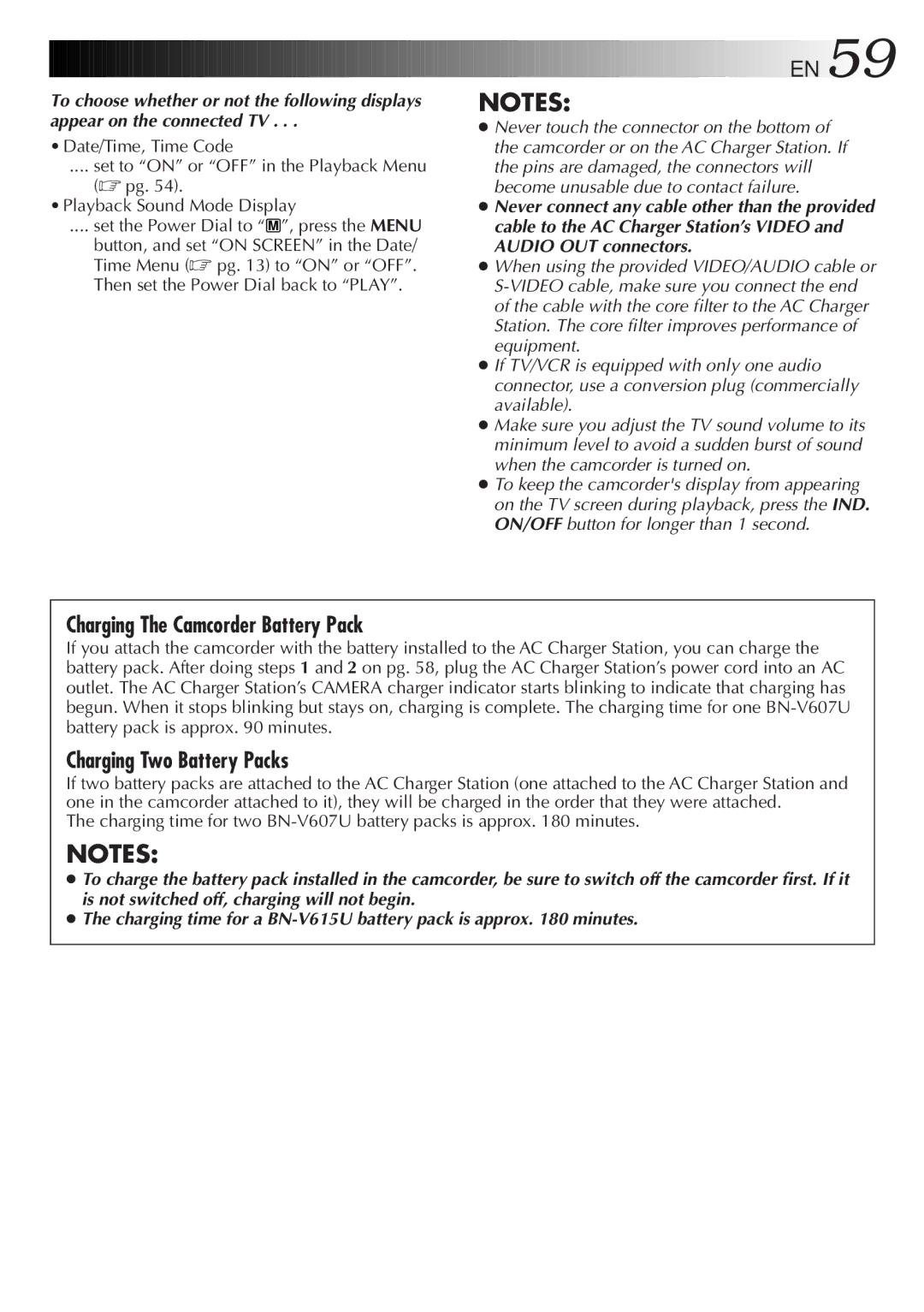 JVC GR-DVM5 manual Charging The Camcorder Battery Pack 