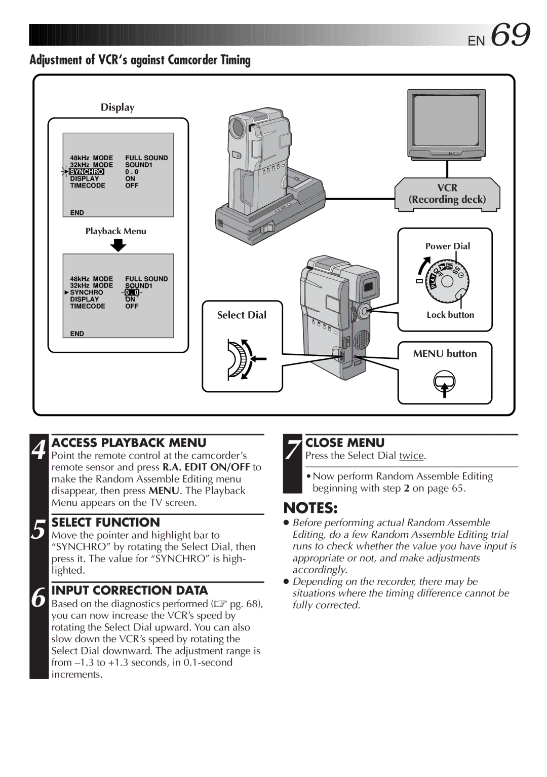 JVC GR-DVM5 manual Adjustment of VCR‘s against Camcorder Timing, Input Correction Data 