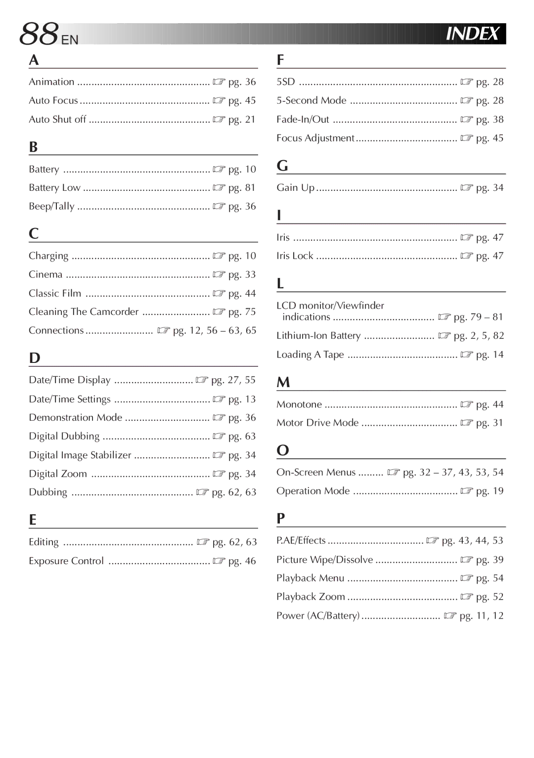 JVC GR-DVM5 manual Index 