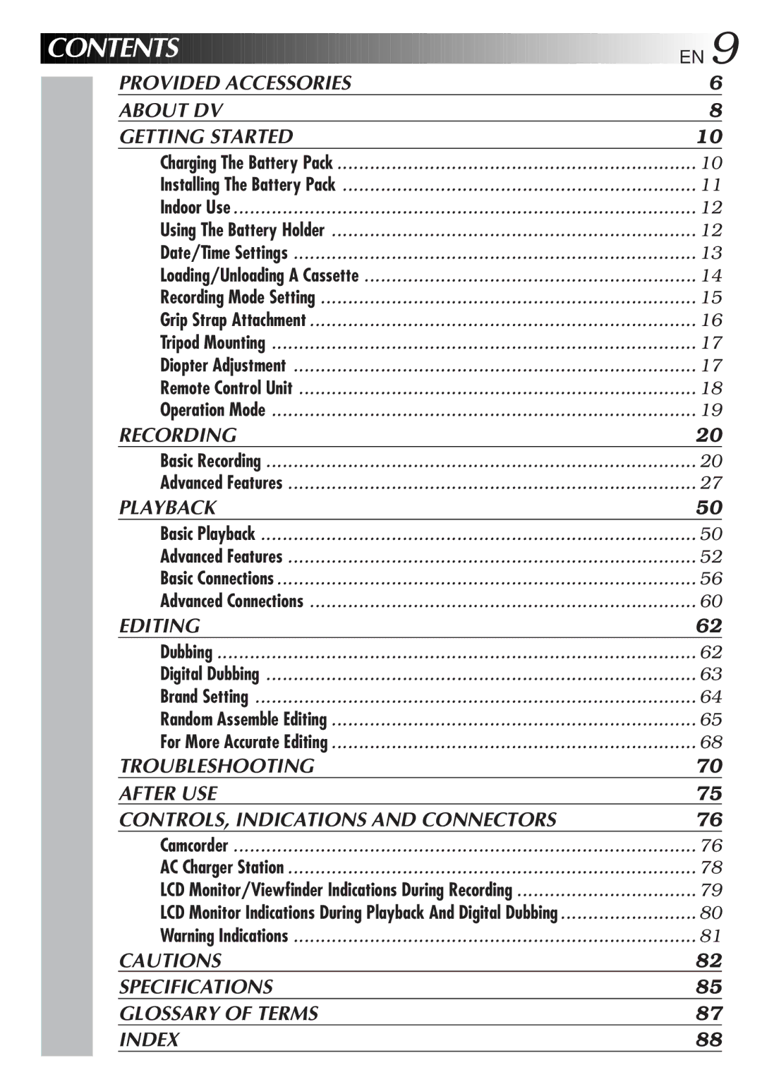 JVC GR-DVM5 manual Contents 