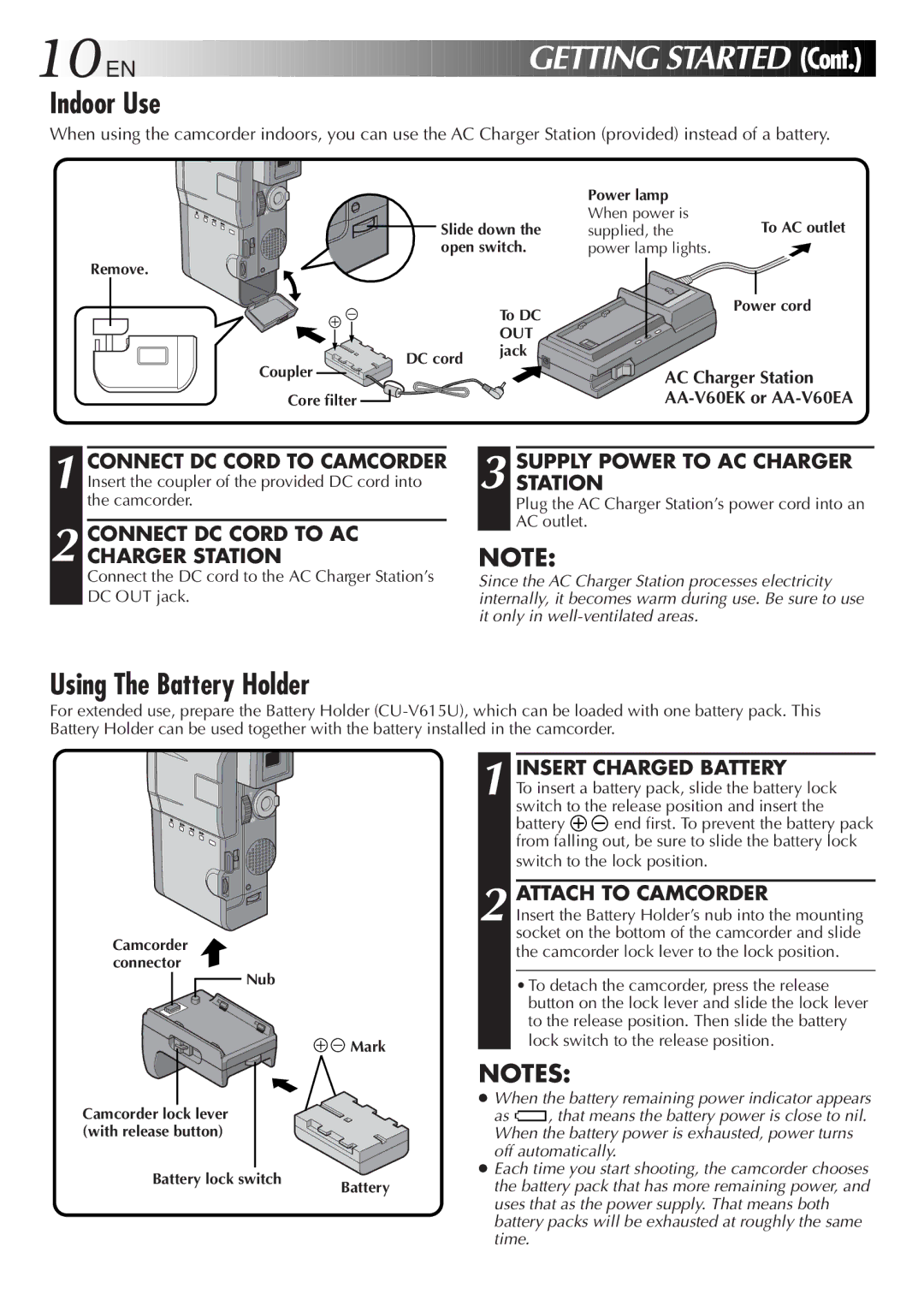 JVC GR-DVM5 specifications Indoor Use, Using The Battery Holder 