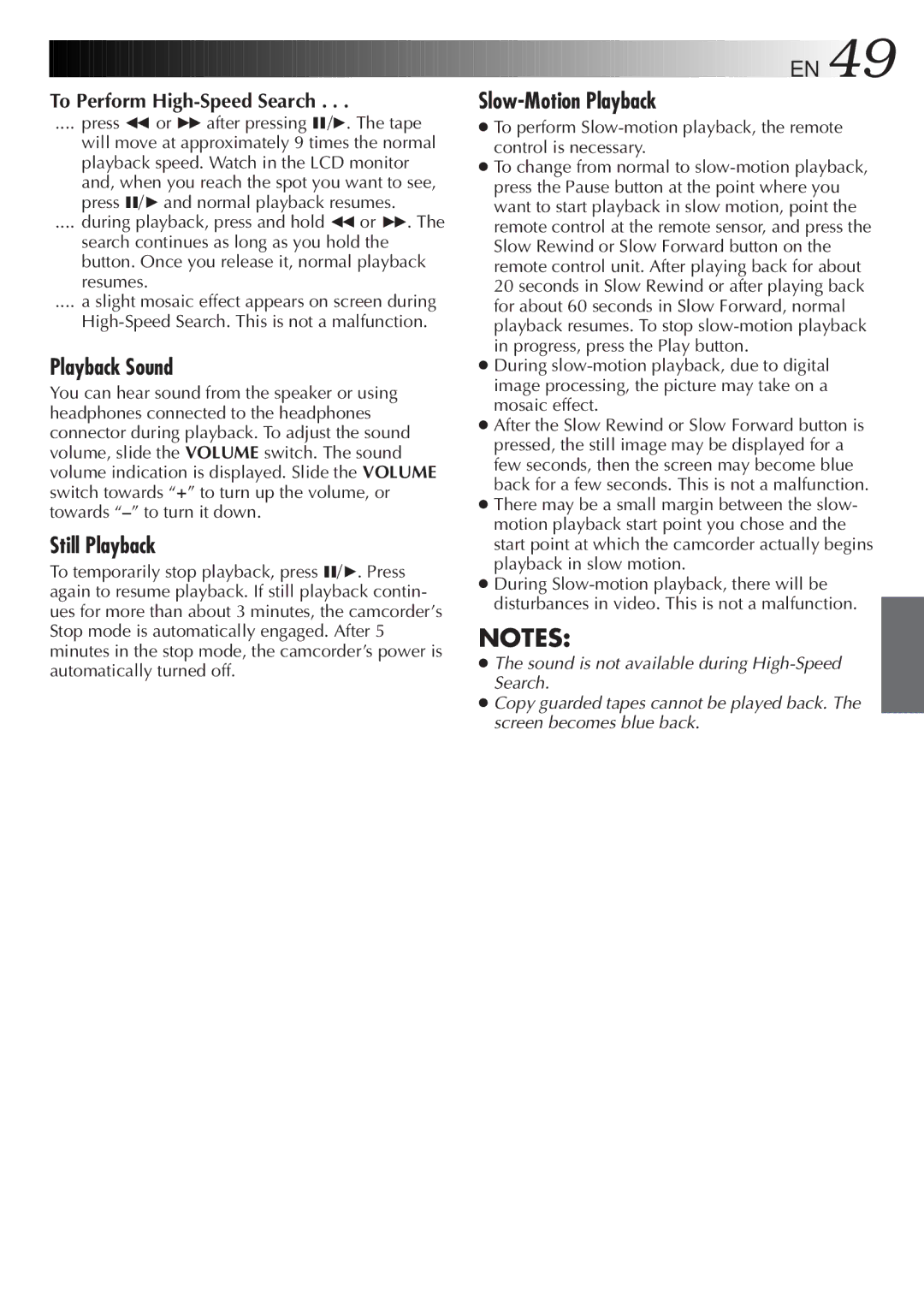 JVC GR-DVM5 specifications To Perform High-Speed Search, Press 2 or 3after pressing 6/4. The tape 