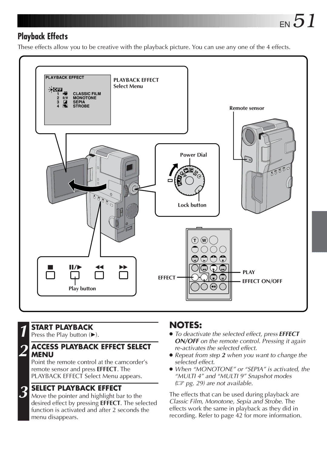 JVC GR-DVM5 specifications Playback Effects, Accessmenu Playback Effect Select 