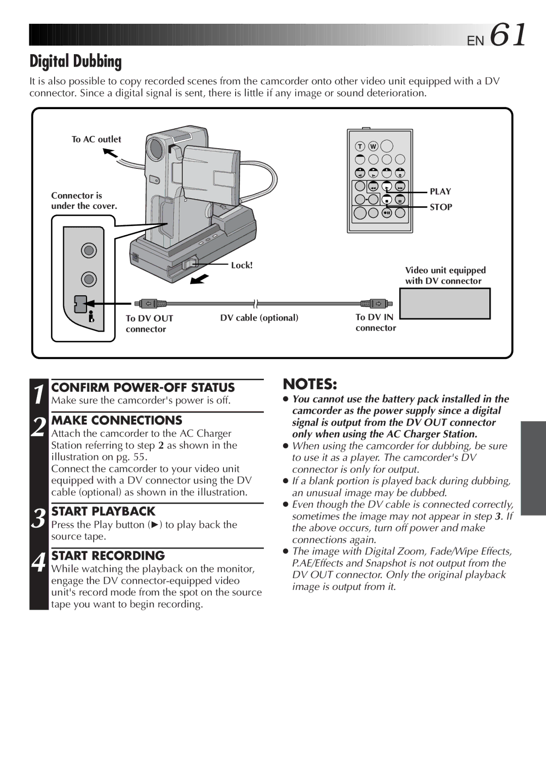 JVC GR-DVM5 specifications Digital Dubbing, Make Connections 