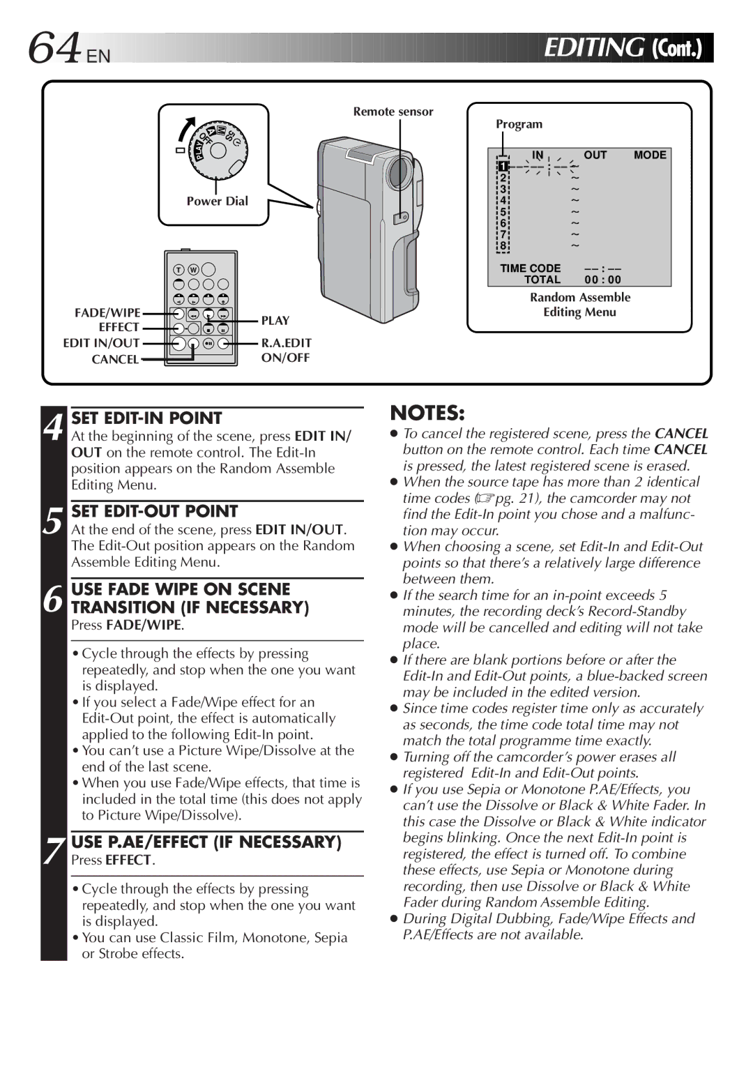 JVC GR-DVM5 specifications SET EDIT-IN Point, SET EDIT-OUT Point, USE P.AE/EFFECT if Necessary 