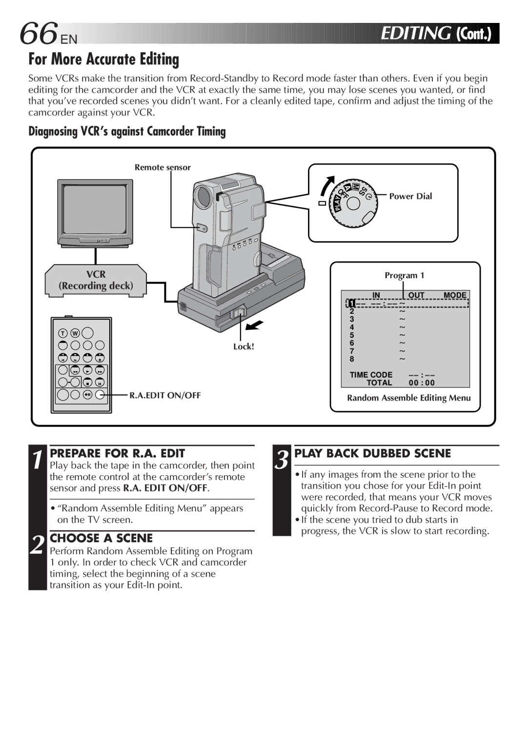 JVC GR-DVM5 specifications For More Accurate Editing, Prepare for R.A. Edit Play Back Dubbed Scene, Choose a Scene 