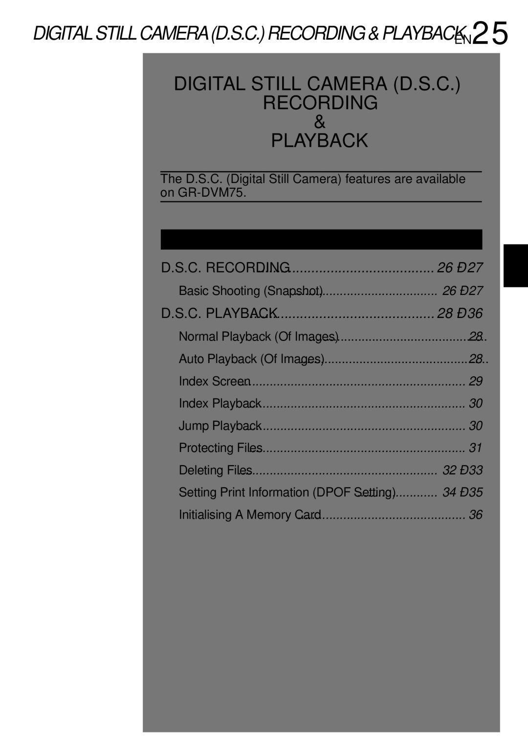 JVC GR-DVM75 specifications Digital Still Camera D.S.C Recording Playback 