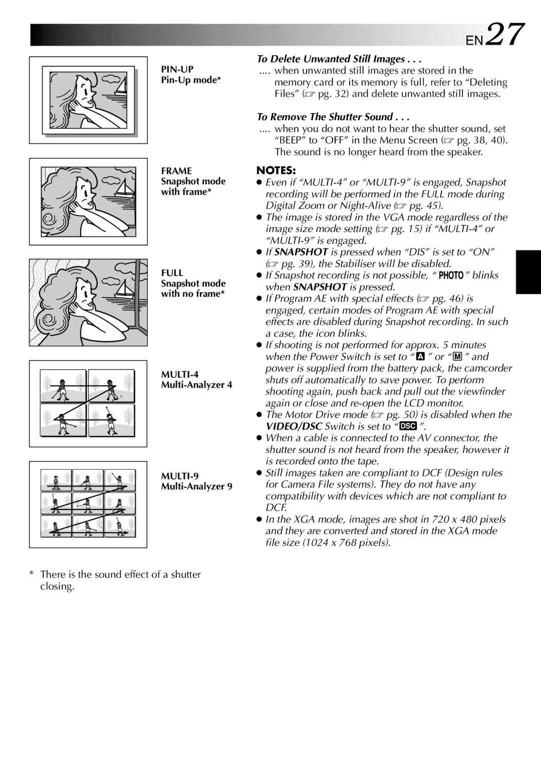 JVC GR-DVM75 specifications EN27, To Delete Unwanted Still Images, To Remove The Shutter Sound 