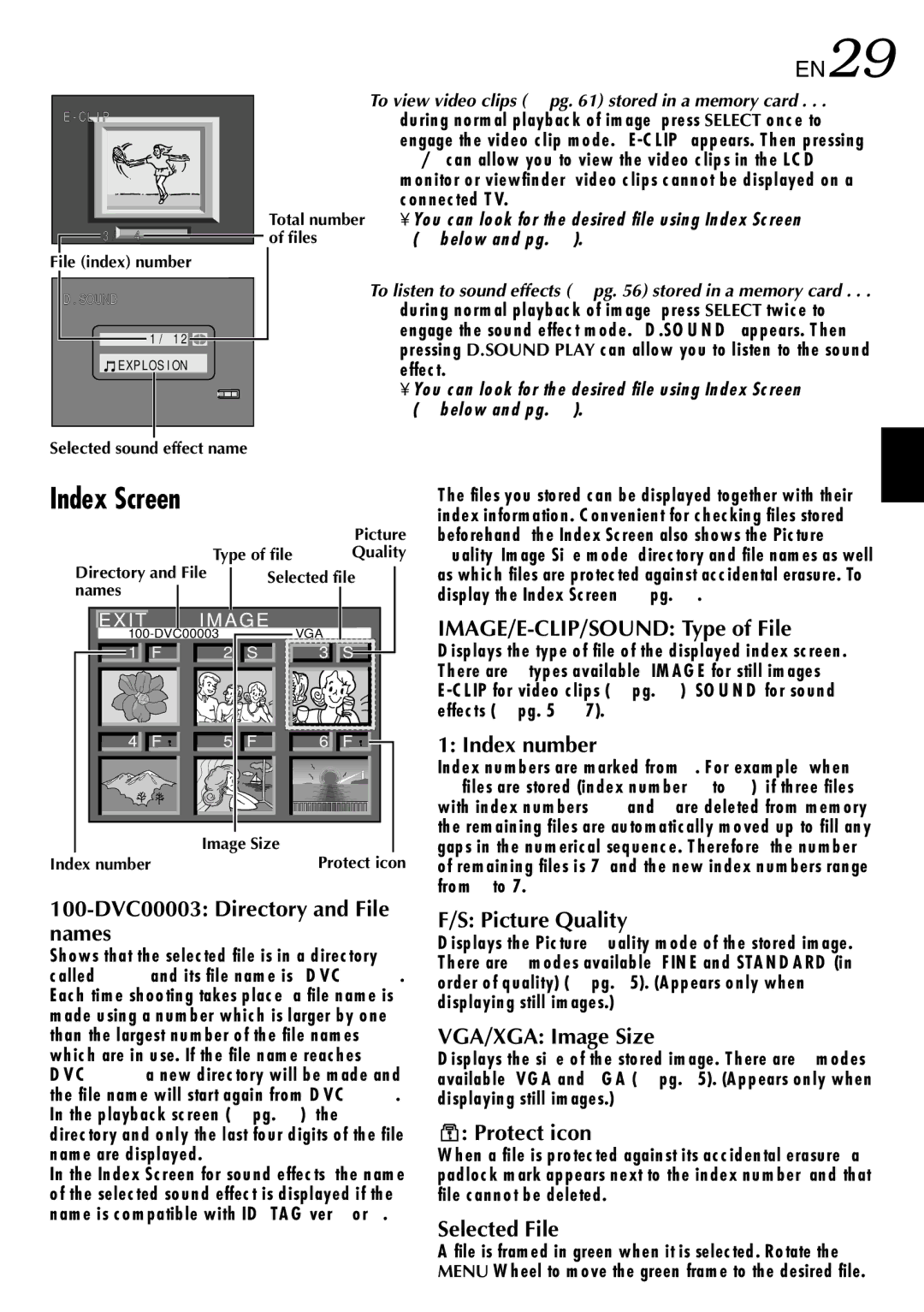 JVC GR-DVM75 specifications Index Screen 