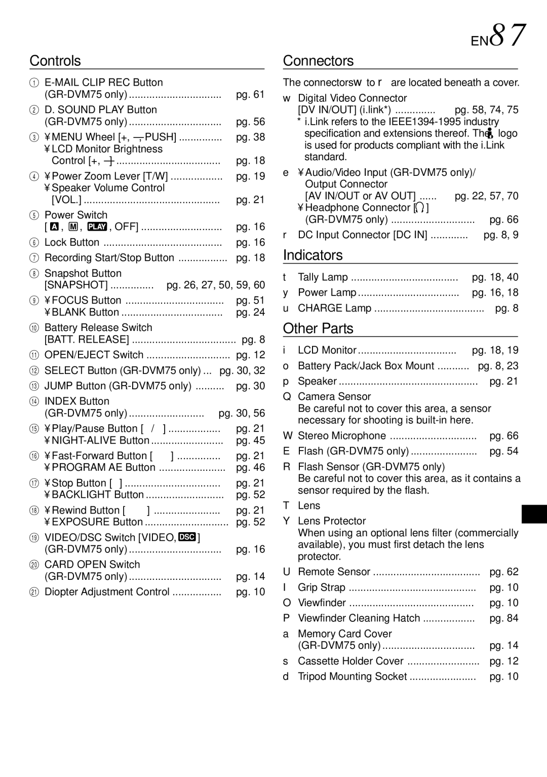 JVC GR-DVM75 specifications EN87 