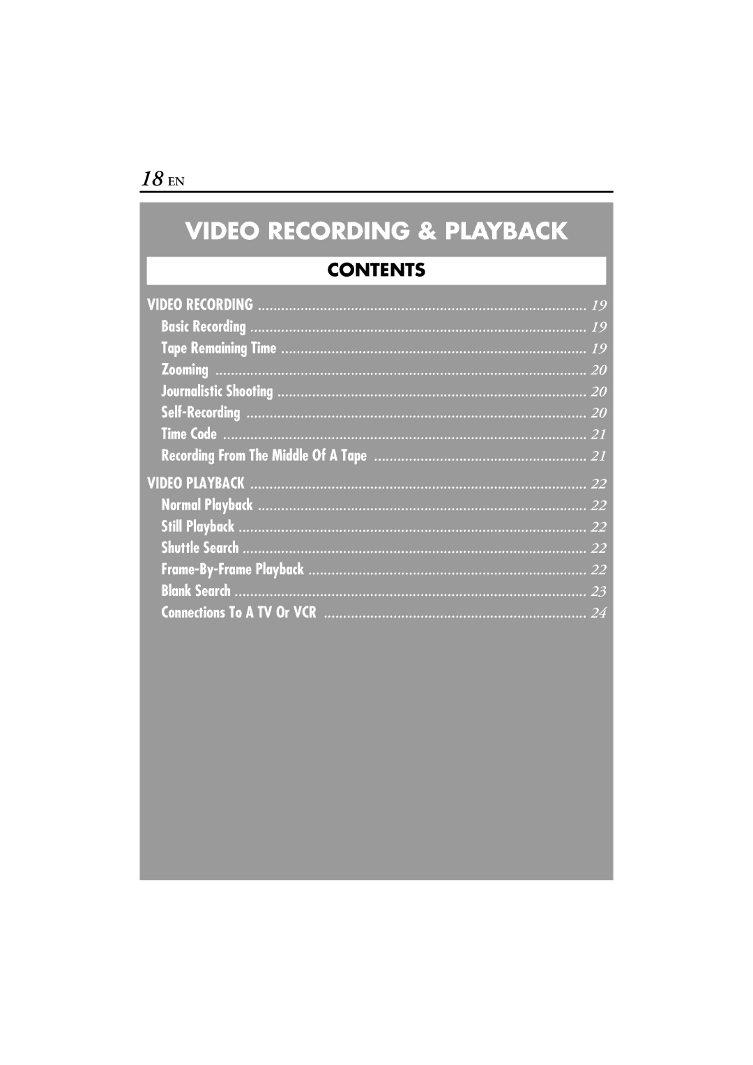 JVC GR-DVM76 instruction manual 18 EN, Video Recording & Playback 