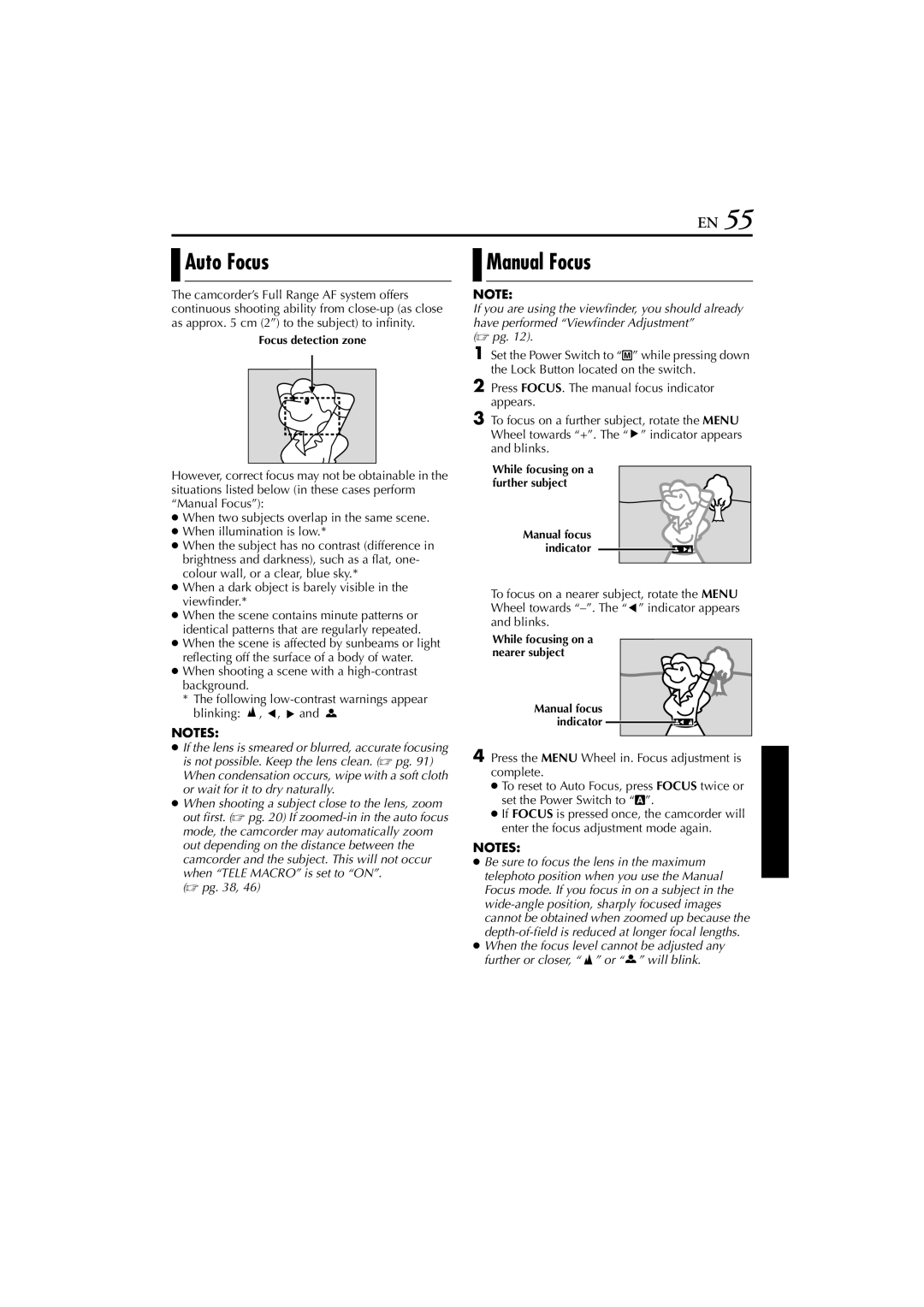 JVC GR-DVM76 instruction manual Auto Focus, Manual Focus 