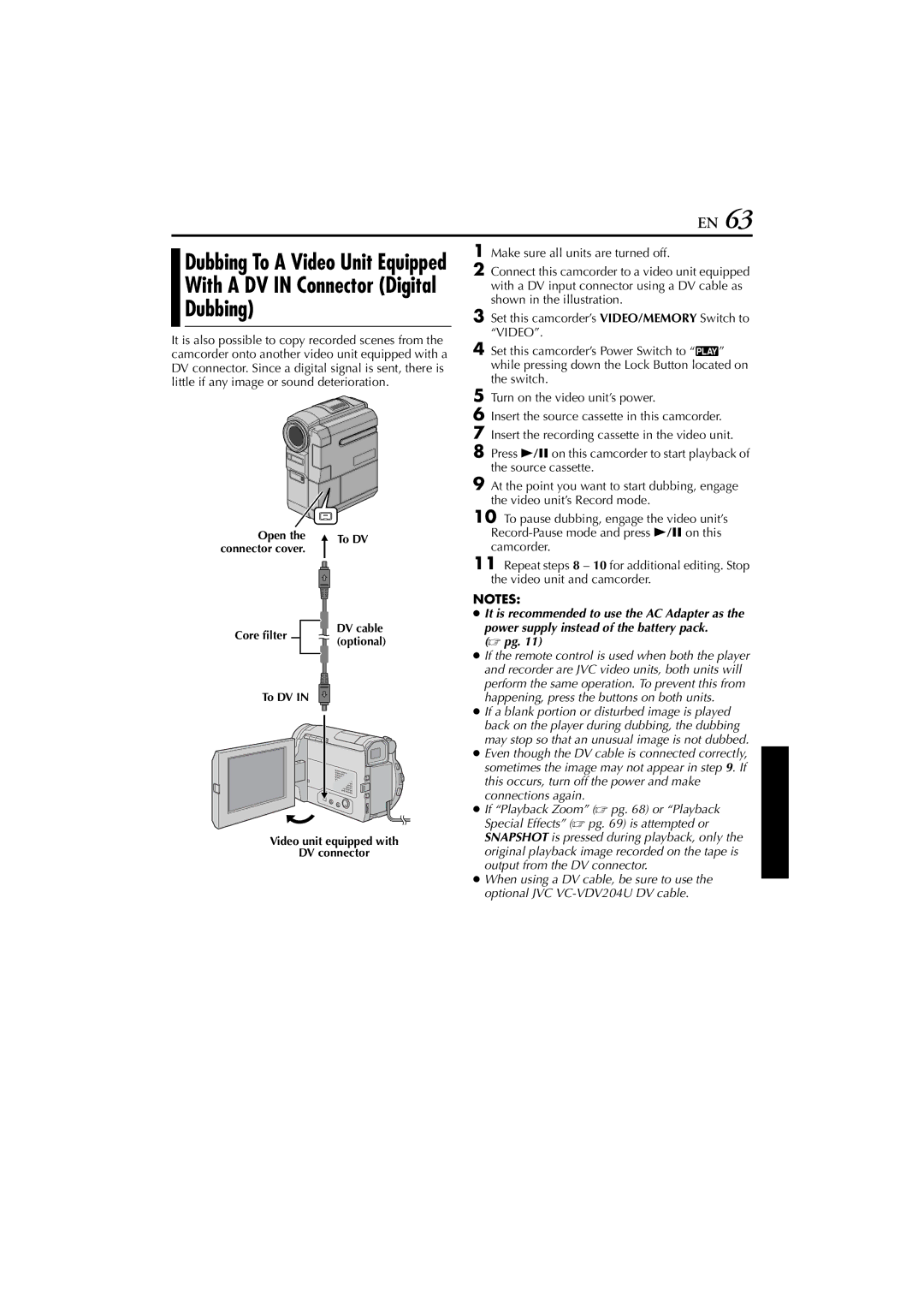 JVC GR-DVM76 instruction manual Dubbing To a Video Unit Equipped 