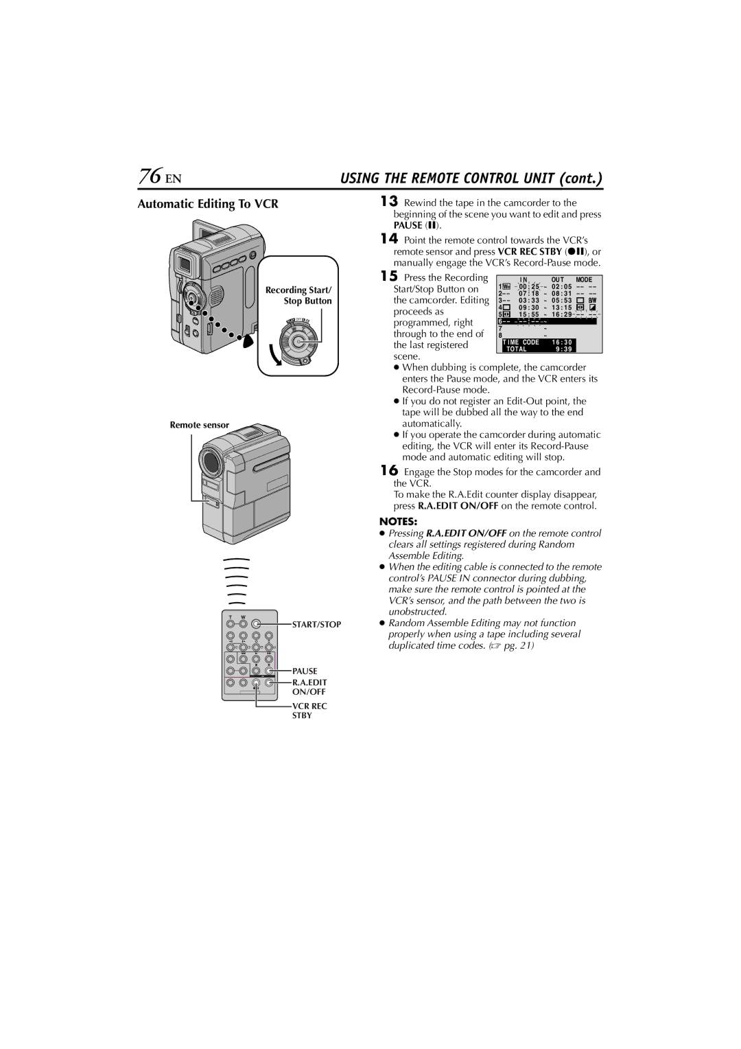 JVC GR-DVM76 instruction manual 76 EN, Automatic Editing To VCR 