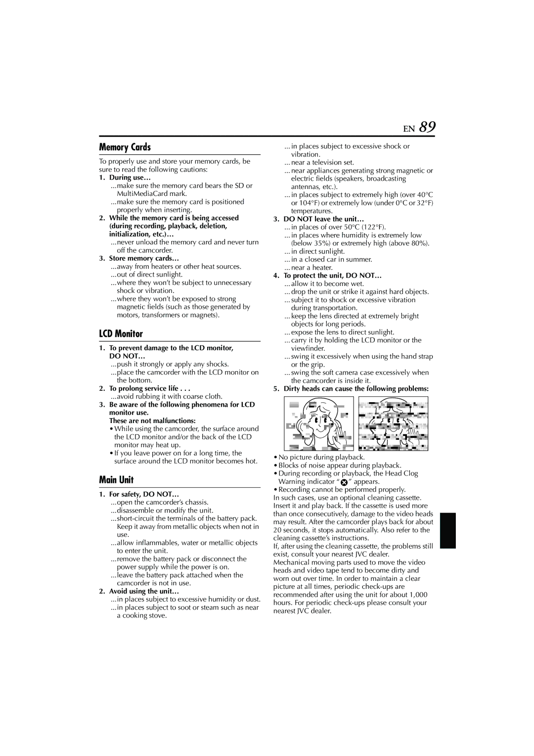 JVC GR-DVM76 instruction manual Memory Cards, LCD Monitor, Main Unit 