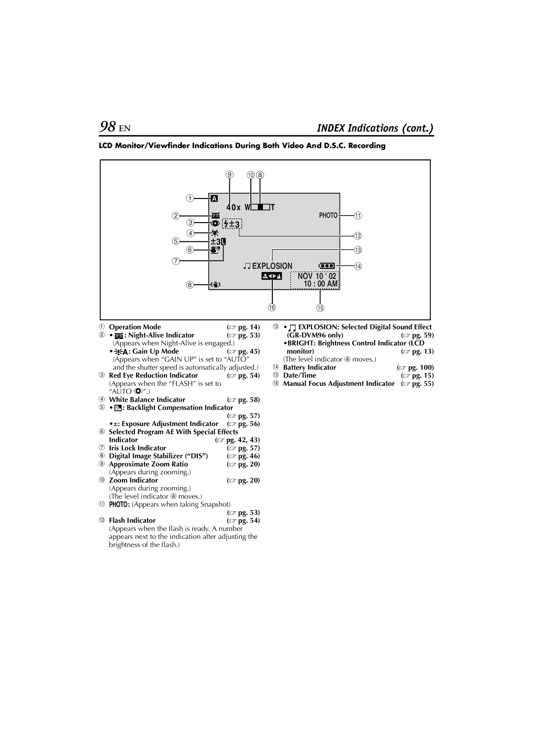 JVC GR-DVM76 instruction manual 98 EN, Explosion 