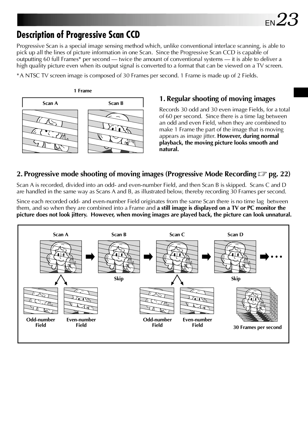 JVC GRDVM80U, GR-DVM80 specifications Description of Progressive Scan CCD, EN23, Regular shooting of moving images 