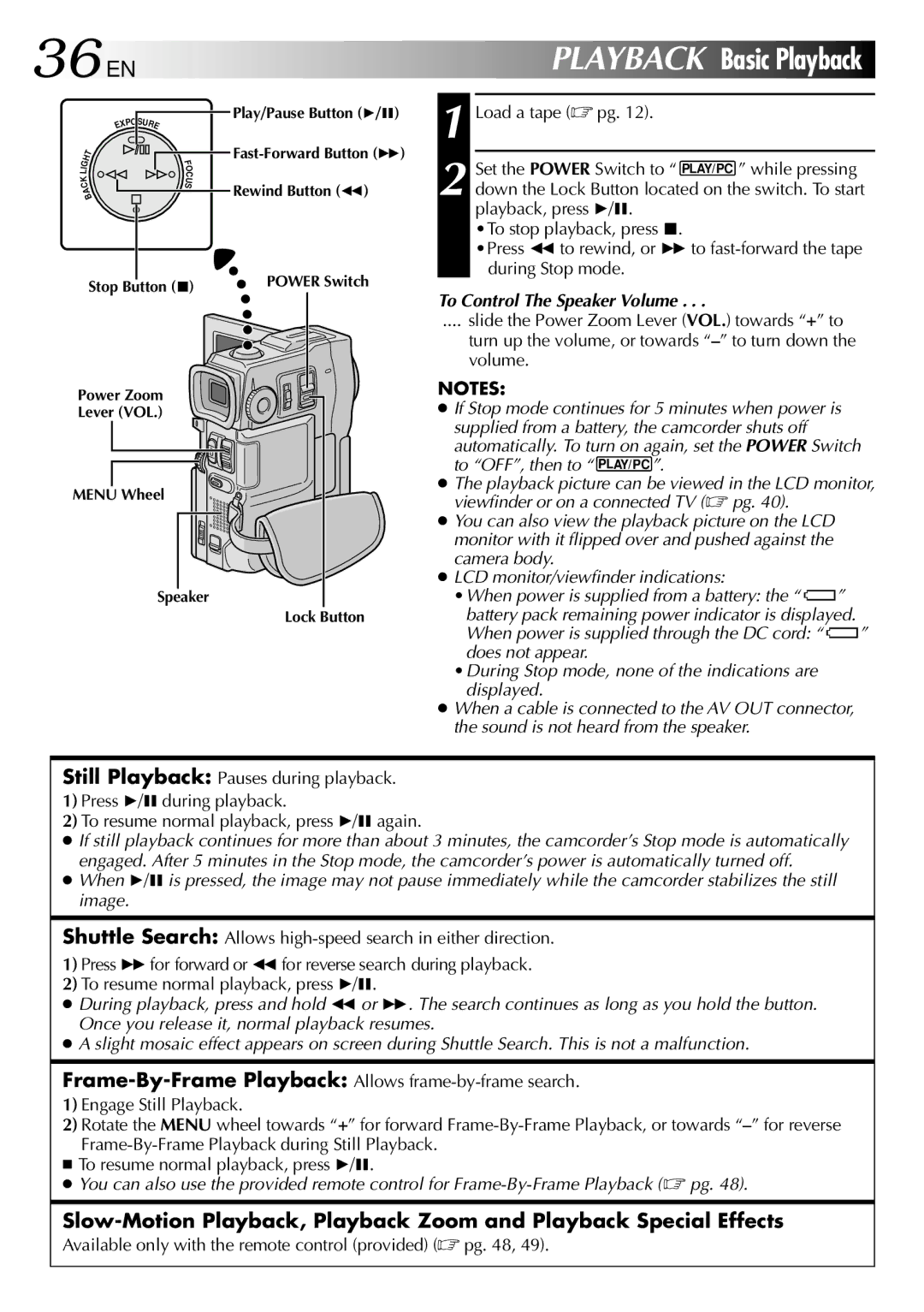 JVC GR-DVM80, GRDVM80U specifications To Control The Speaker Volume, Available only with the remote control provided  pg 