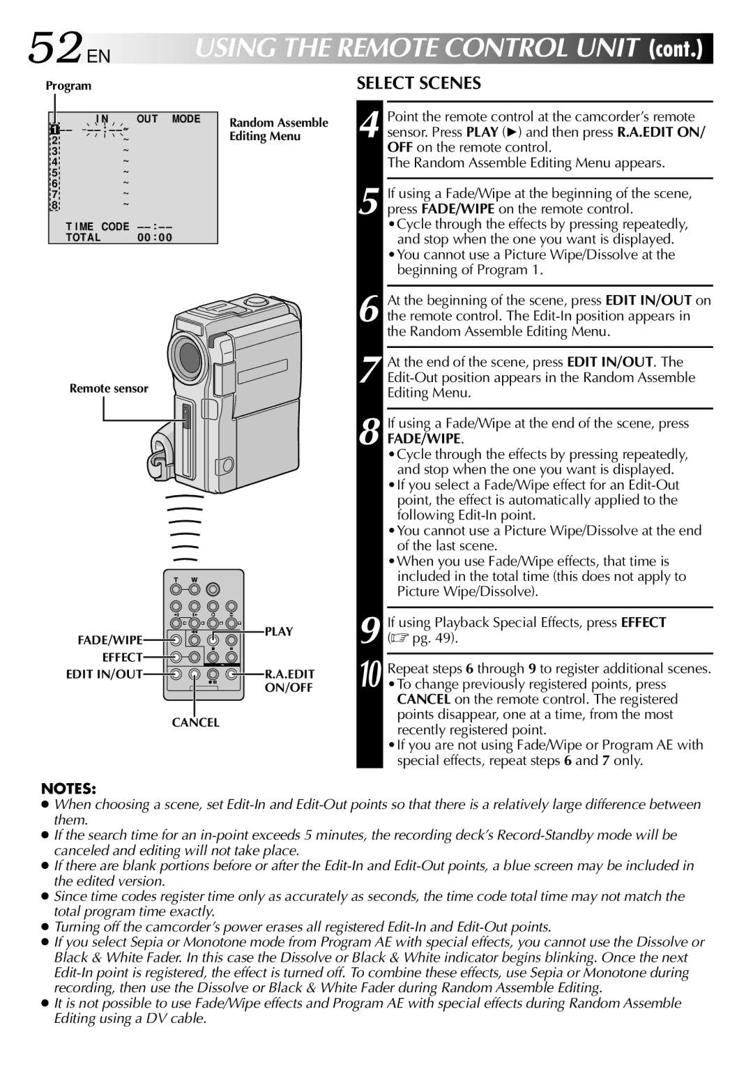 JVC GR-DVM80, GRDVM80U specifications 52 EN, Select Scenes 