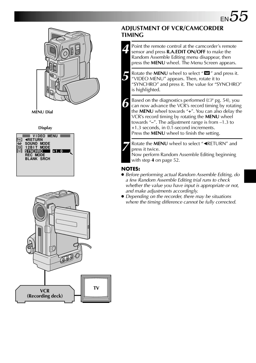 JVC GRDVM80U, GR-DVM80 specifications EN55, Adjustment of VCR/CAMCORDER Timing, Recording deck 