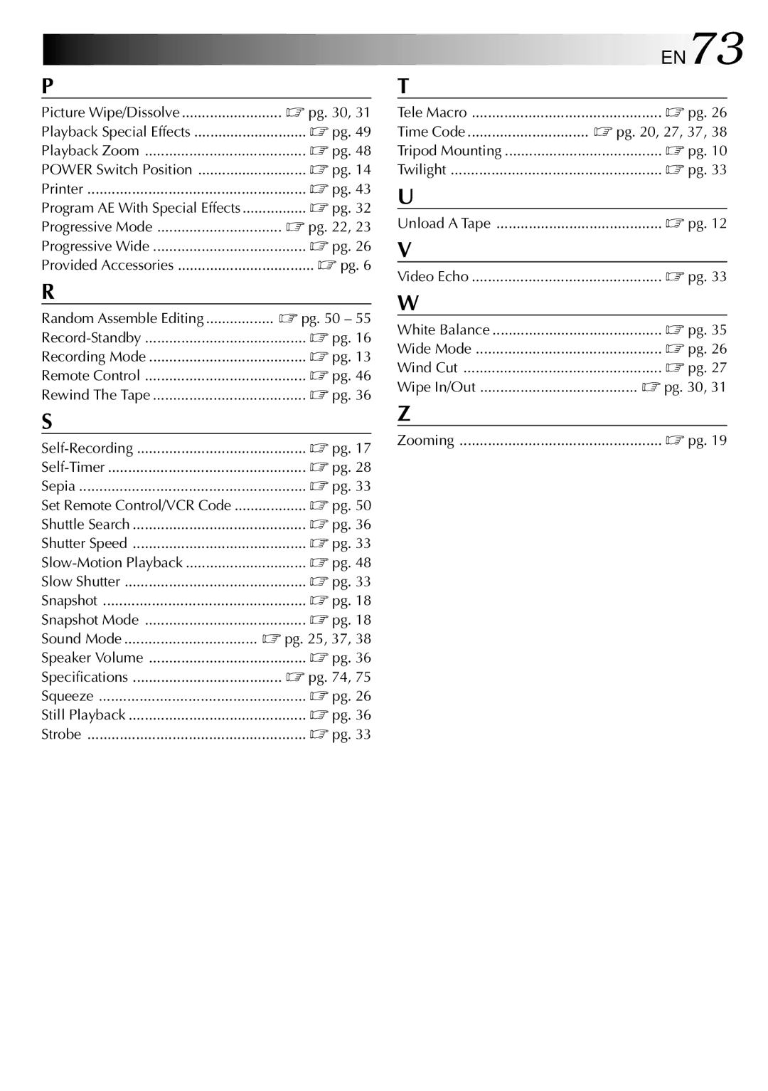 JVC GRDVM80U, GR-DVM80 specifications EN73, Time Code  pg , 27, 37 