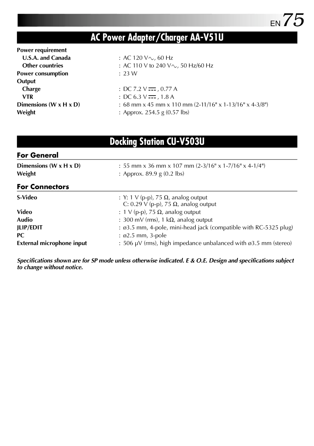 JVC GRDVM80U, GR-DVM80 specifications EN75 