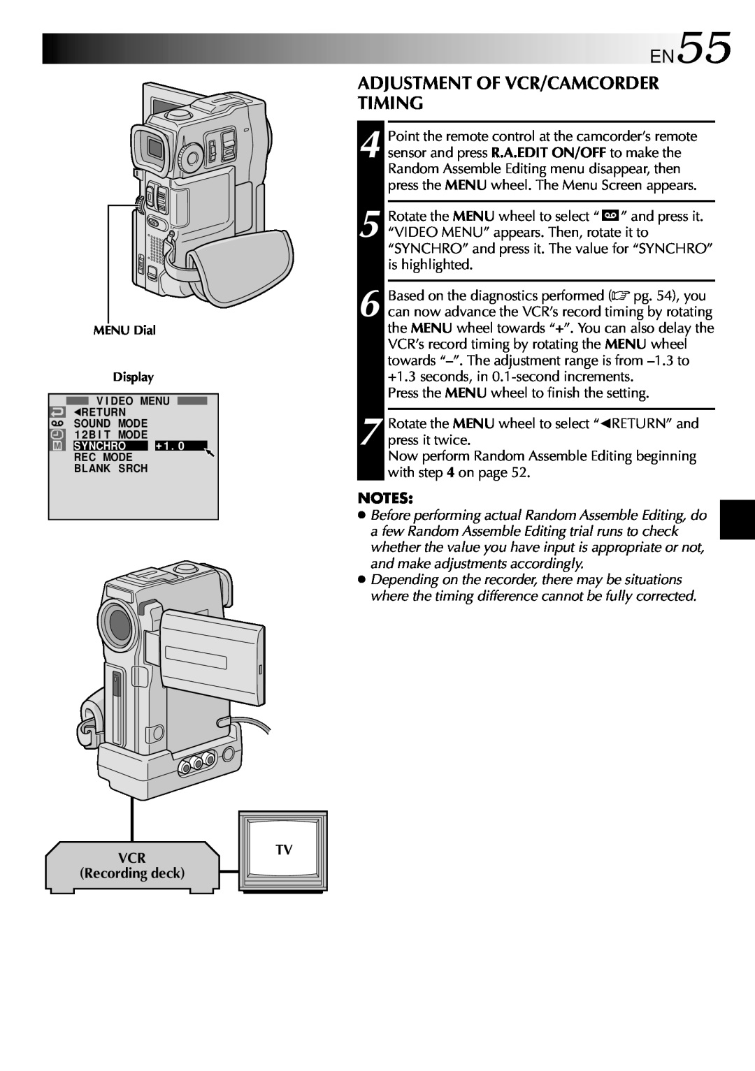 JVC GRDVM80U, GR-DVM80 specifications EN55, Adjustment Of Vcr/Camcorder Timing 
