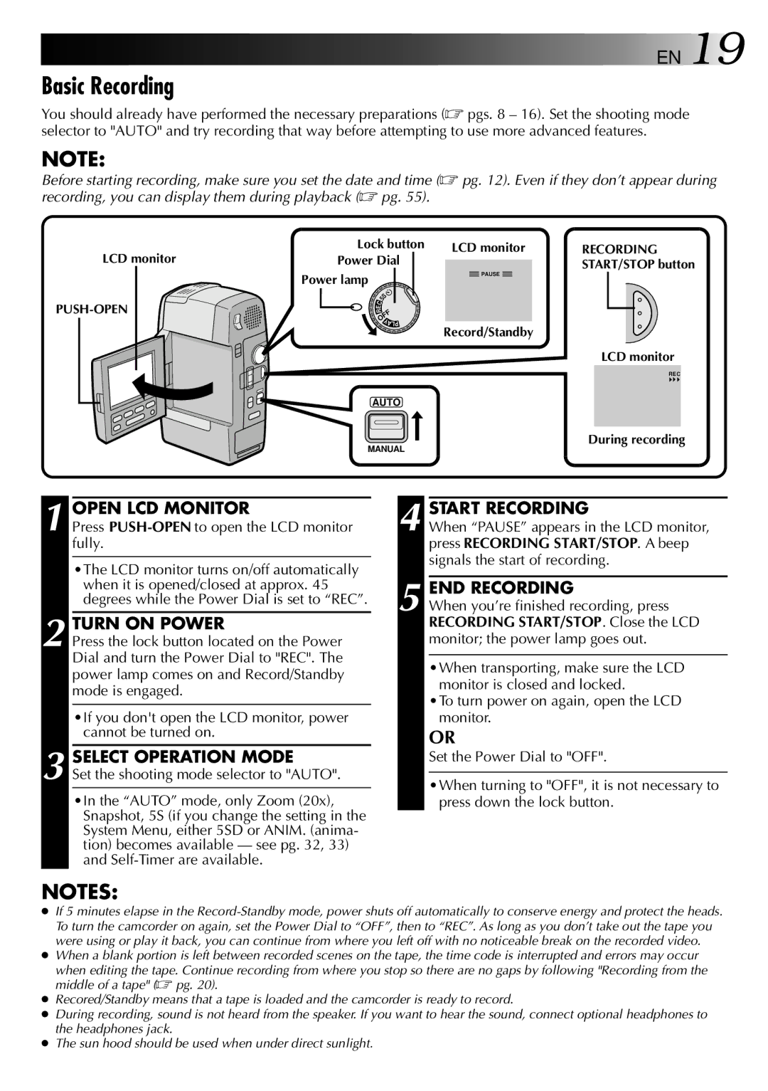 JVC LYT0002-0F2A, GR-DVM801 manual Basic Recording, Turn on Power, Start Recording, END Recording 