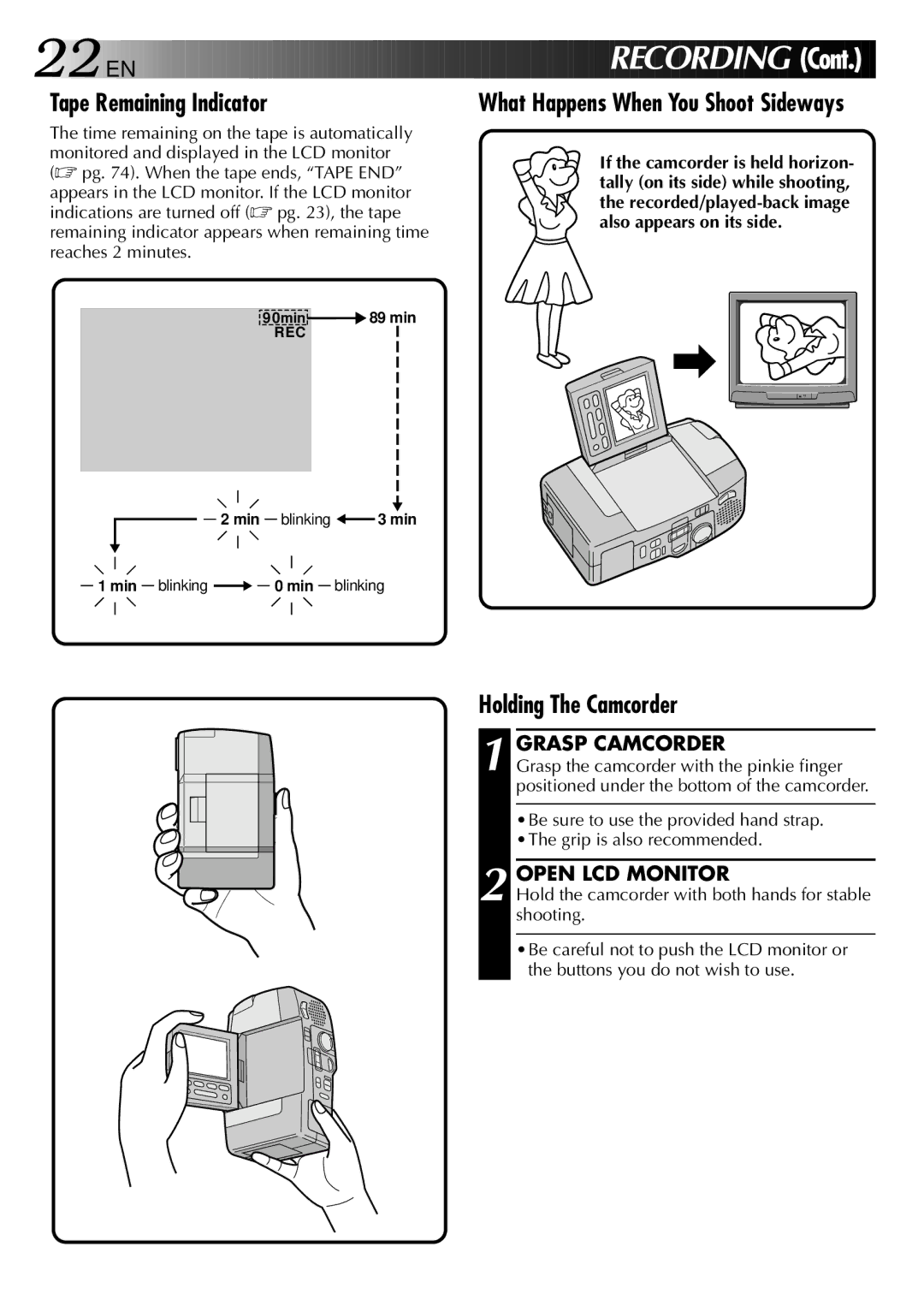 JVC GR-DVM801, LYT0002-0F2A manual Holding The Camcorder, Grasp Camcorder 