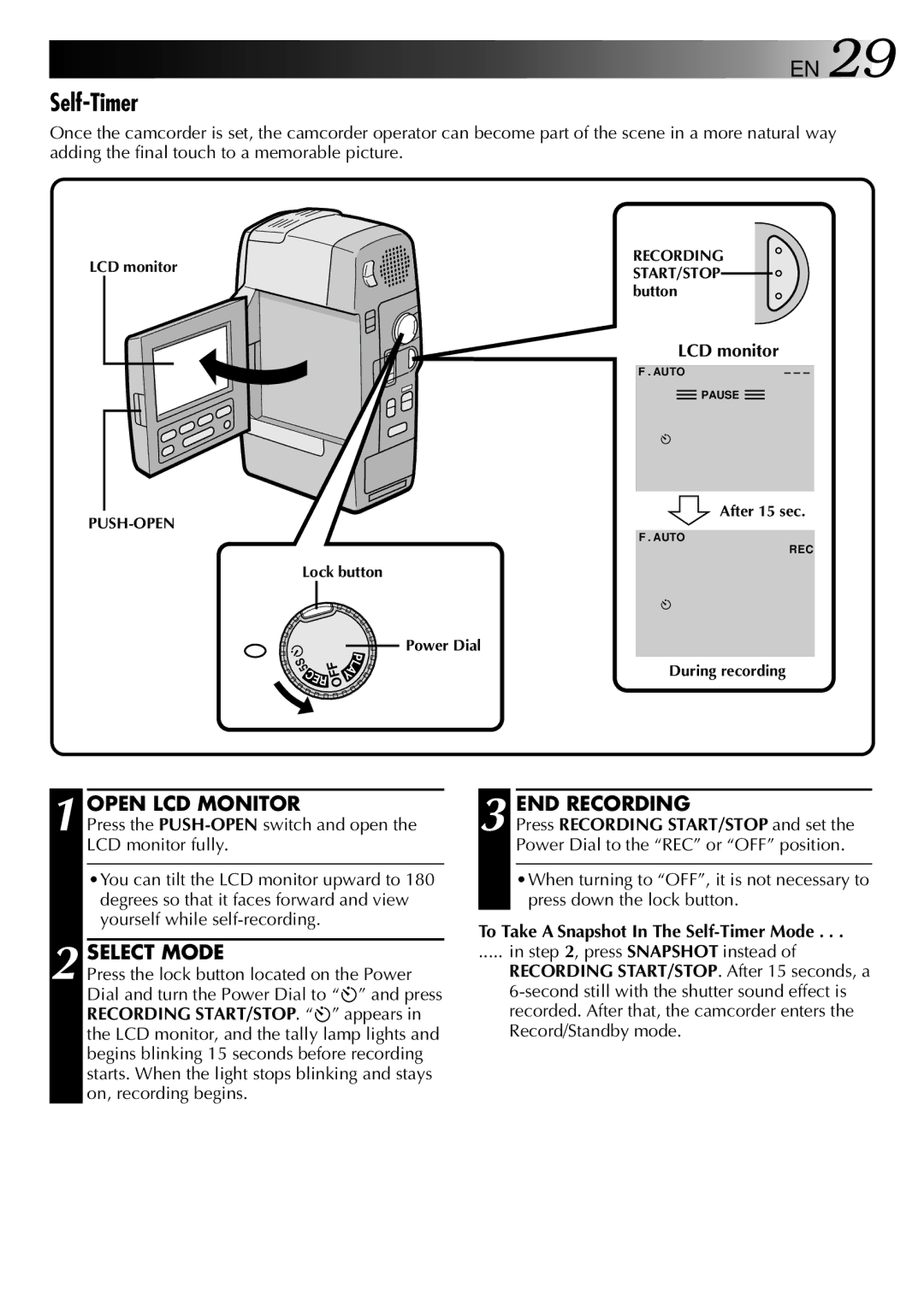 JVC LYT0002-0F2A, GR-DVM801 manual To Take a Snapshot In The Self-Timer Mode, press Snapshot instead 