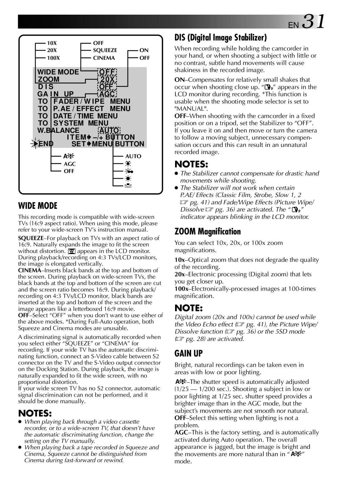 JVC LYT0002-0F2A, GR-DVM801 manual DIS Digital Image Stabilizer, Zoom Magnification 