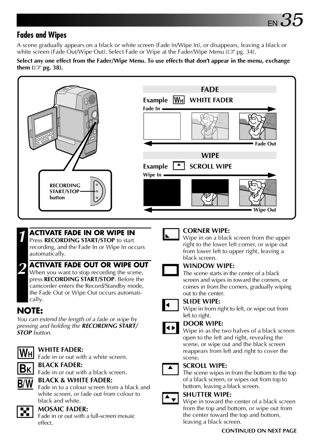 JVC LYT0002-0F2A, GR-DVM801 manual Fades and Wipes 