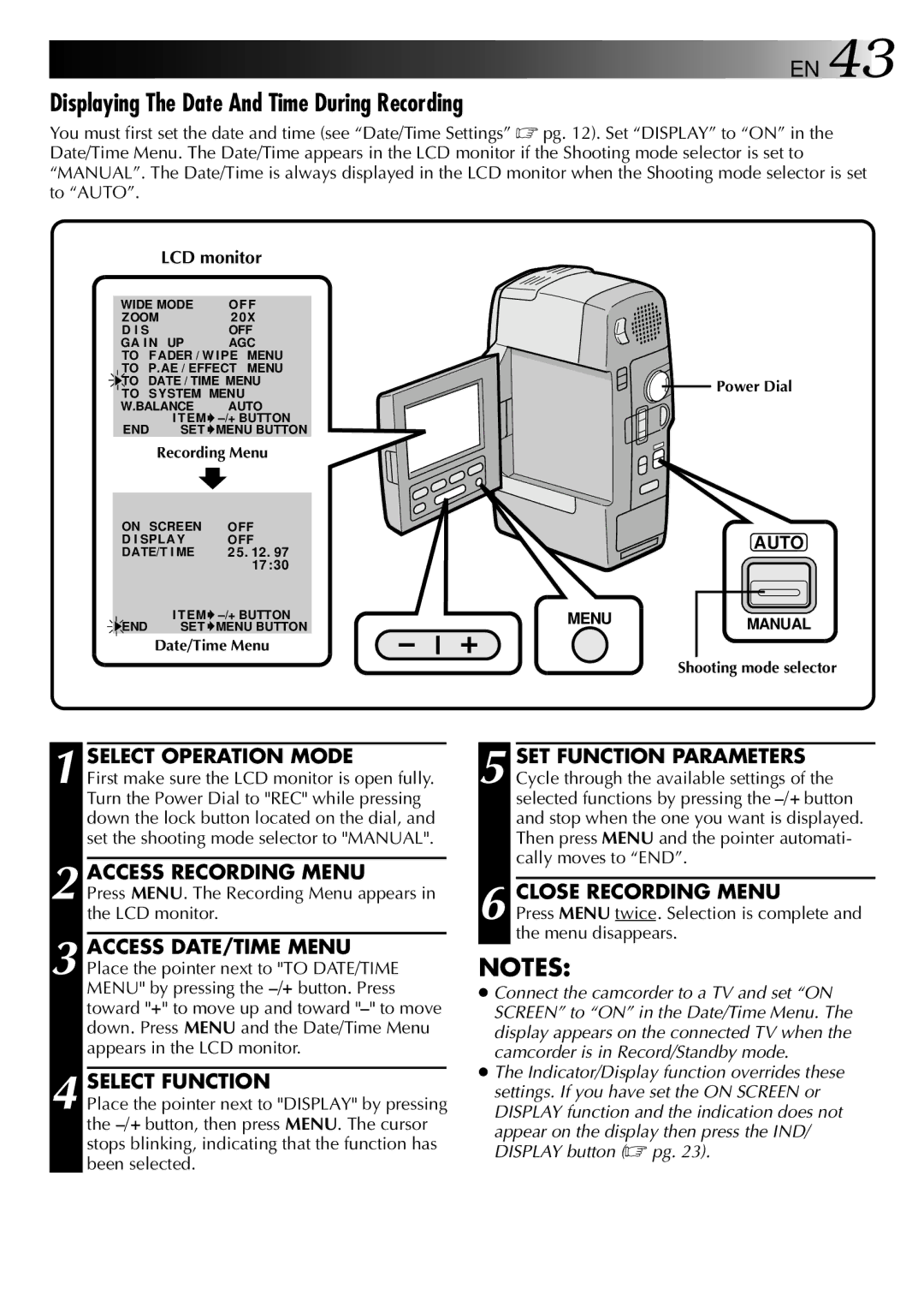 JVC LYT0002-0F2A, GR-DVM801 manual Displaying The Date And Time During Recording, Select Operation Mode 