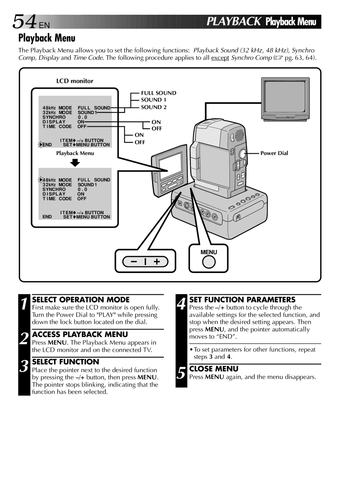 JVC GR-DVM801, LYT0002-0F2A manual Access Playback Menu, To set parameters for other functions, repeat steps 3 