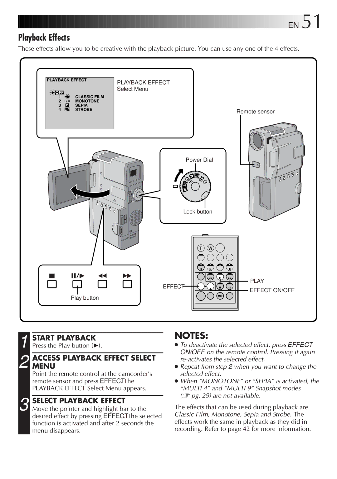 JVC GR-DVM828 manual Playback Effects, Accessmenu Playback Effect Select 