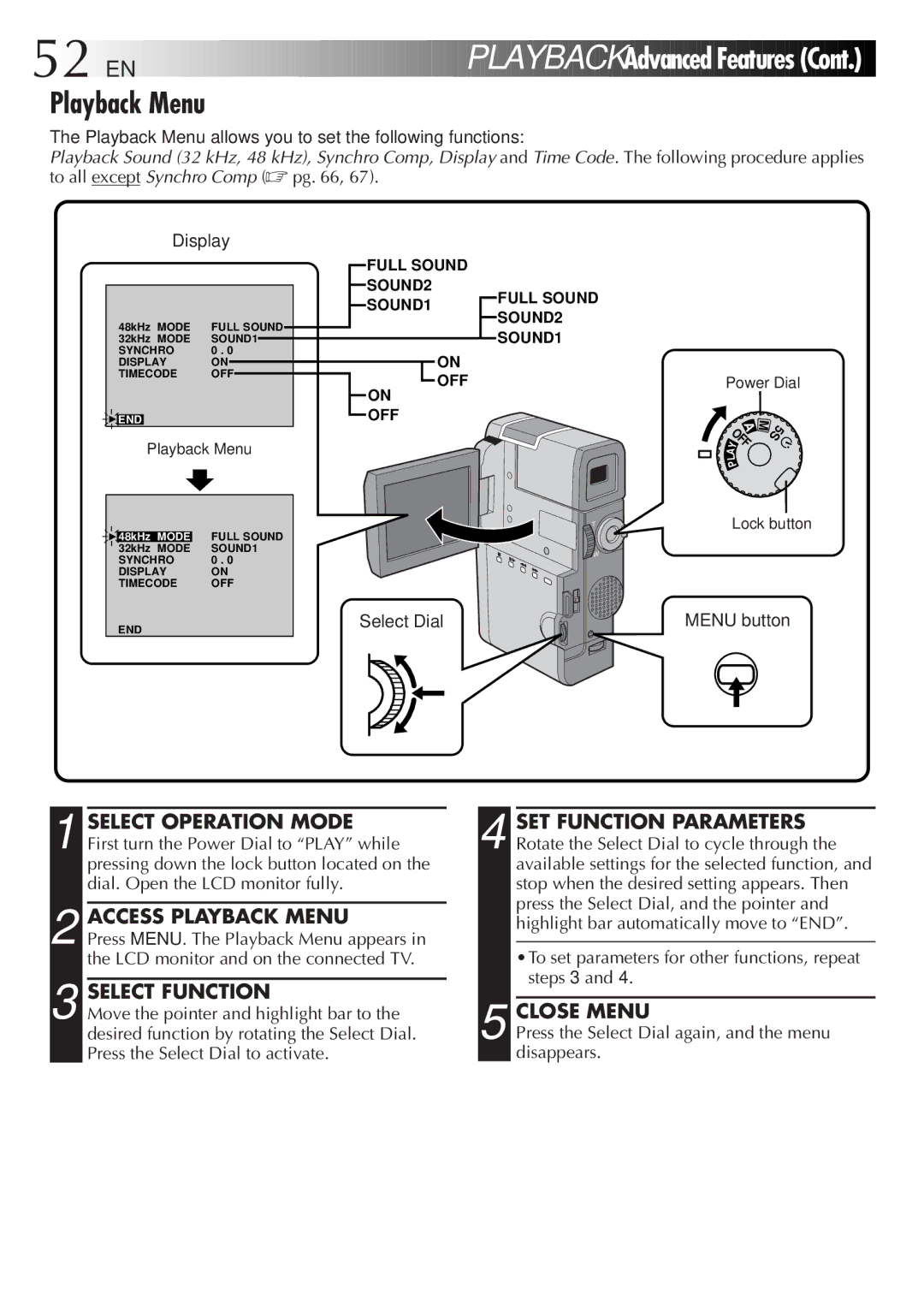 JVC GR-DVM828 manual Access Playback Menu, Close Menu, Playback Menu allows you to set the following functions 