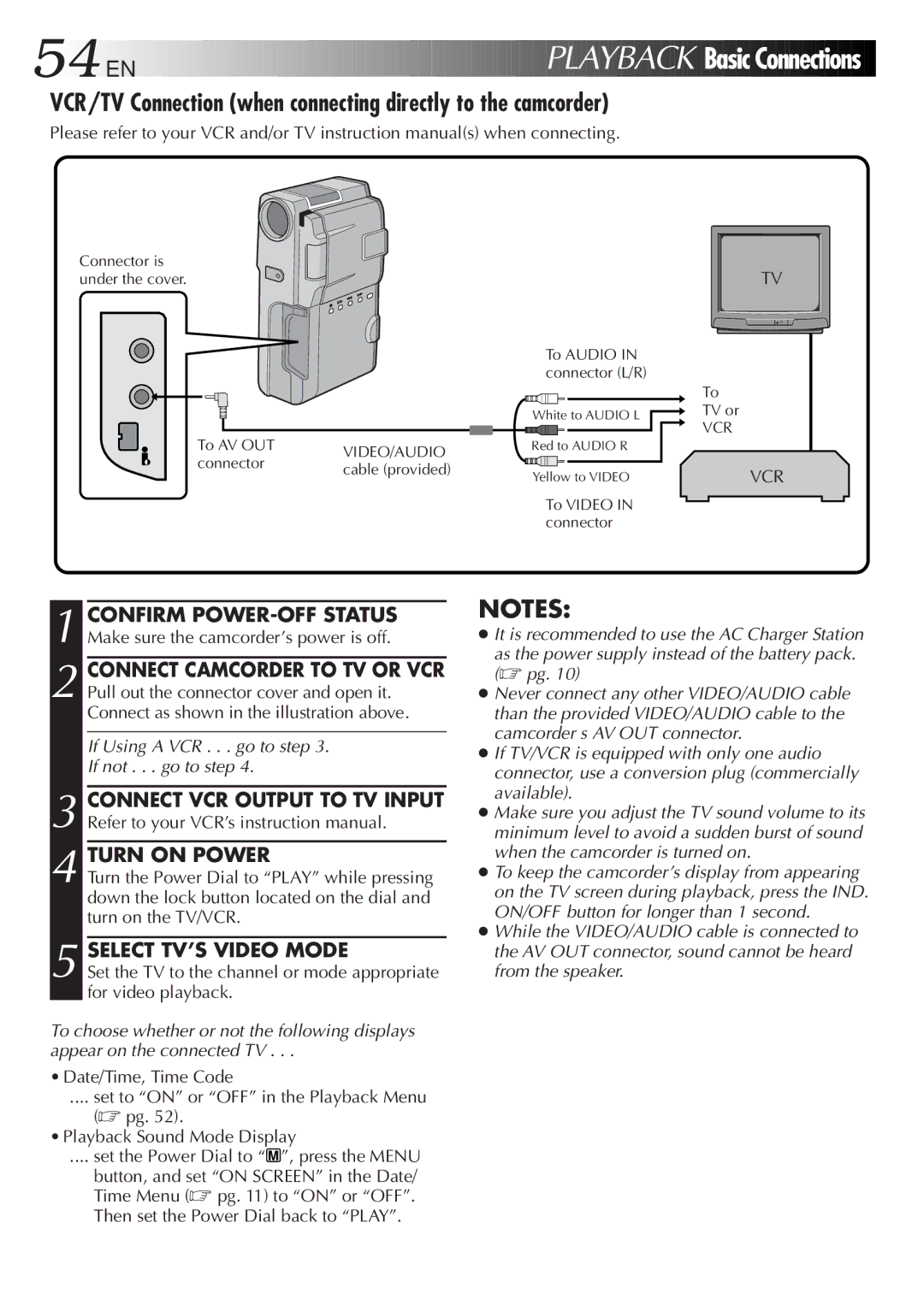 JVC GR-DVM828 manual VCR/TV Connection when connecting directly to the camcorder, Turn on Power, Select TV’S Video Mode 