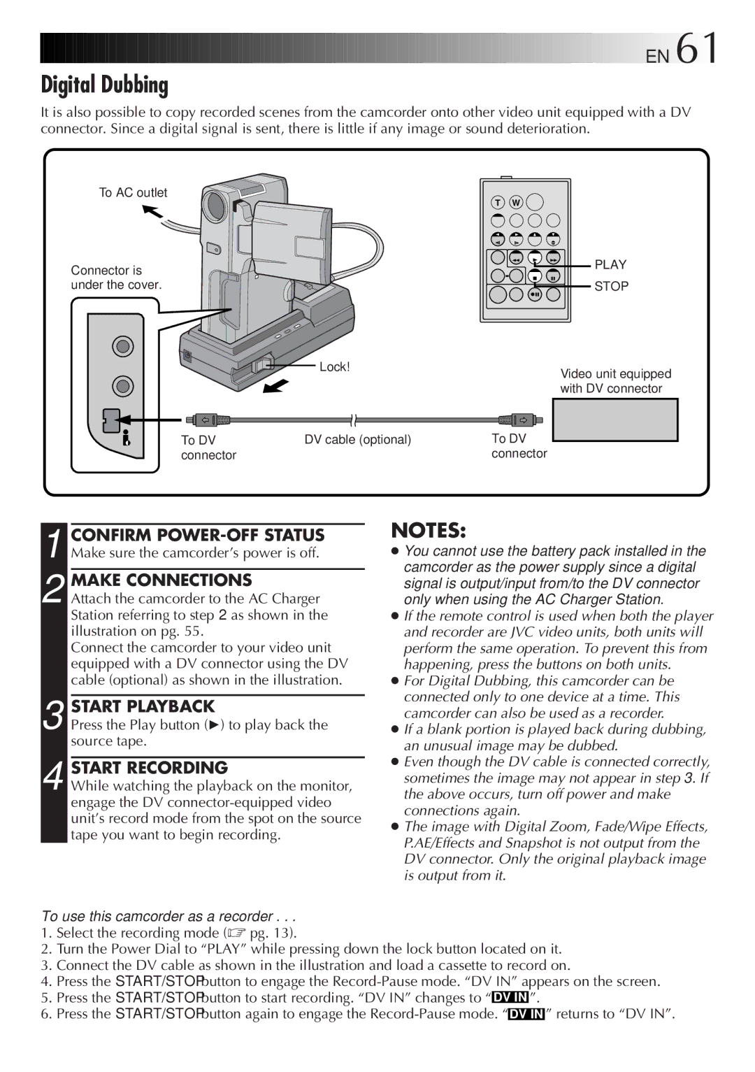 JVC GR-DVM828 manual Digital Dubbing, Make Connections 