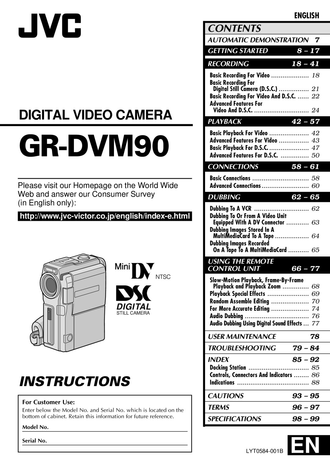 JVC GR-DVM90 specifications 