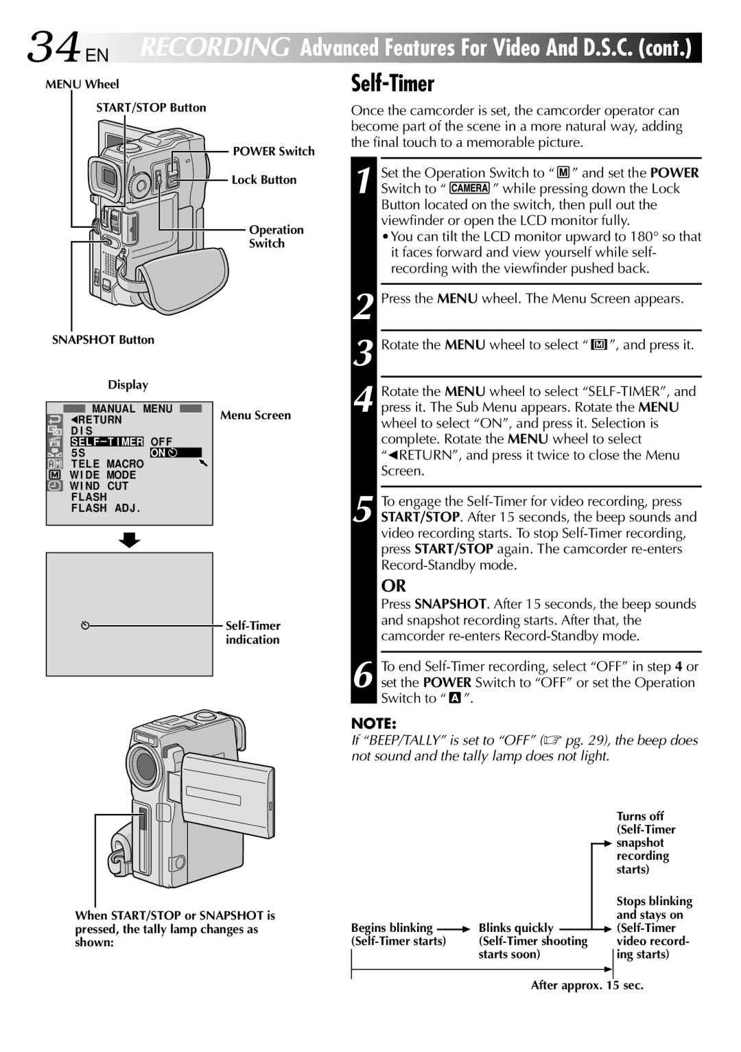 JVC GR-DVM90 specifications Self-Timer 