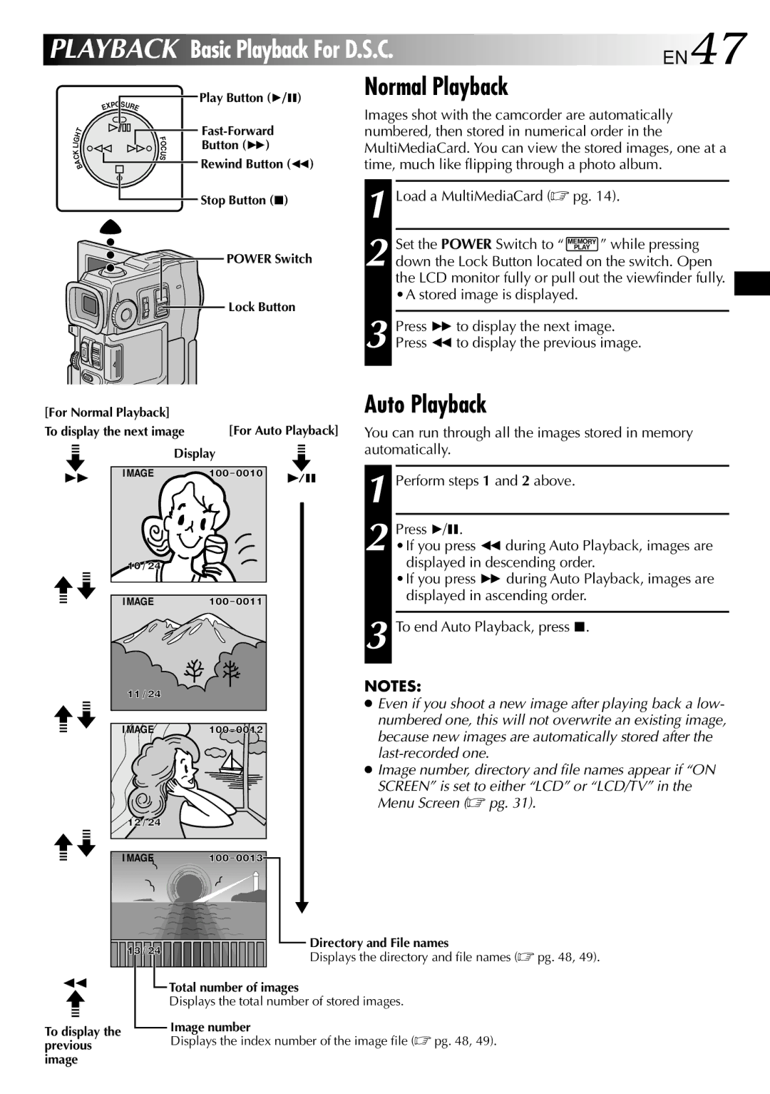 JVC GR-DVM90 specifications Normal Playback, Auto Playback, Images shot with the camcorder are automatically 