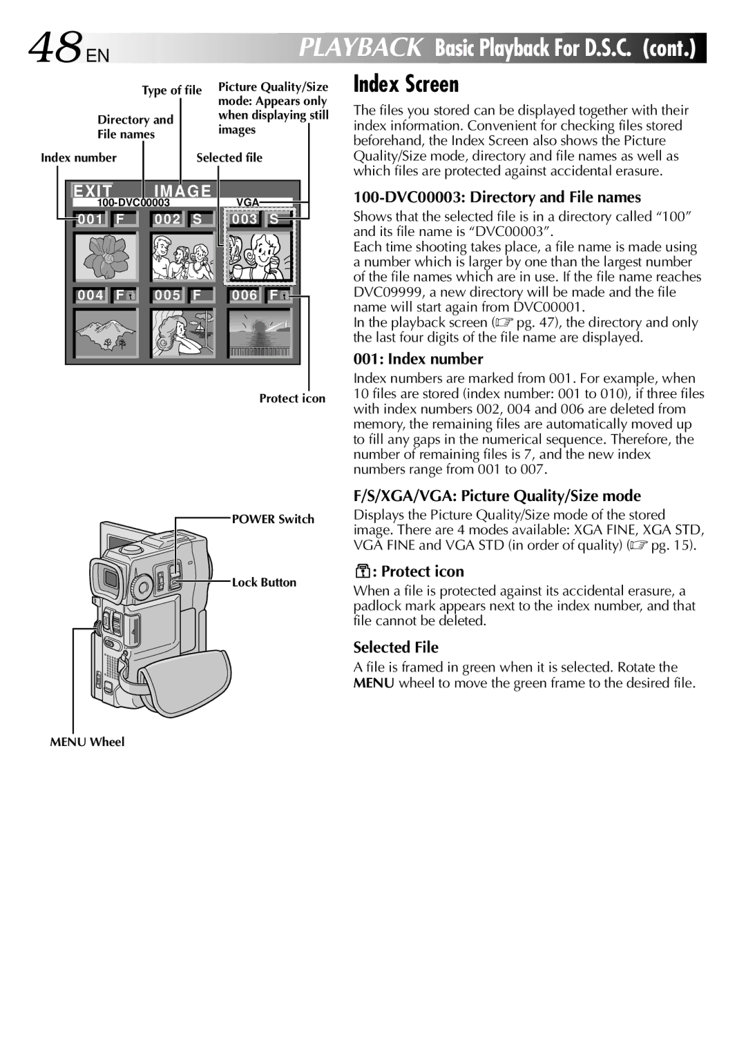 JVC GR-DVM90 specifications Index Screen 