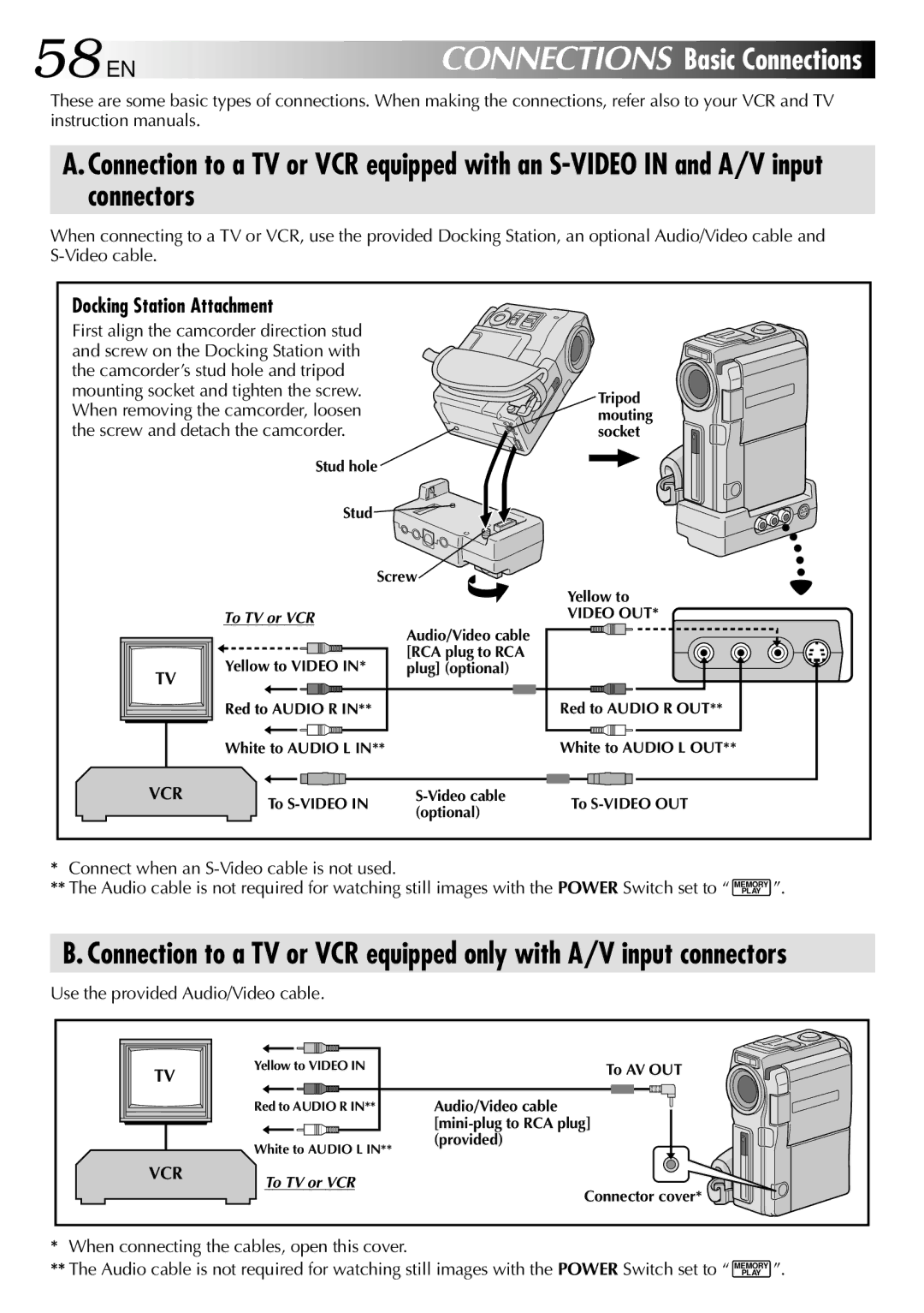 JVC GR-DVM90 specifications 58 EN, Docking Station Attachment 