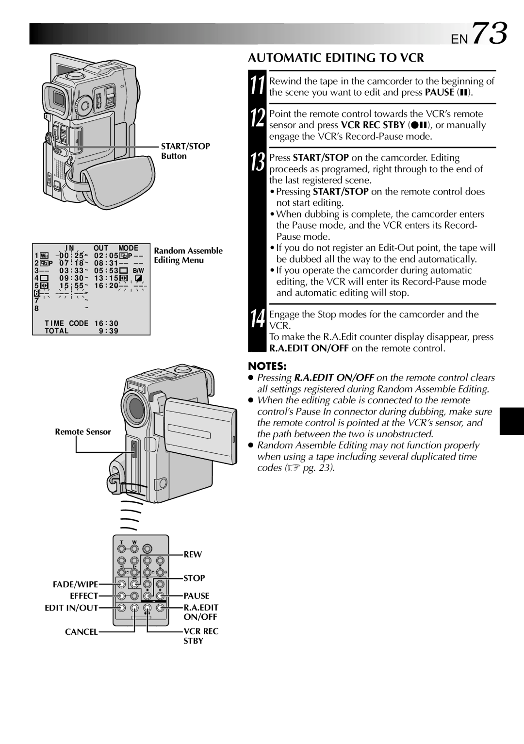 JVC GR-DVM90 specifications EN73, Automatic Editing to VCR 