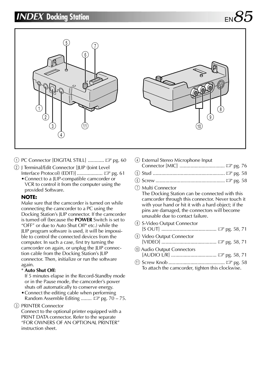 JVC GR-DVM90 specifications EN85, Auto Shut Off 