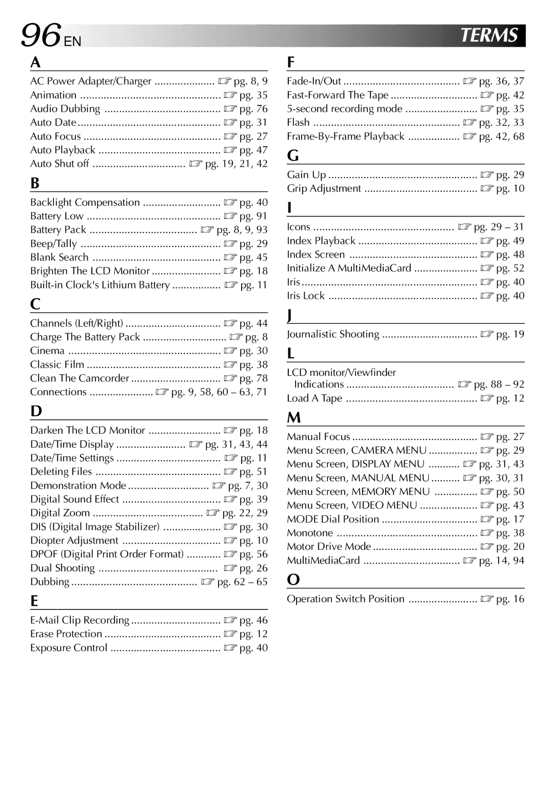 JVC GR-DVM90 specifications 96 EN 