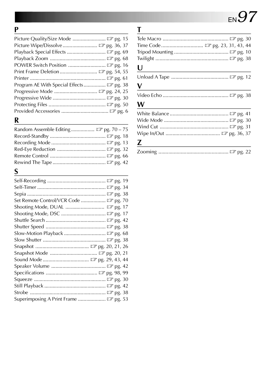 JVC GR-DVM90 specifications EN97, Time Code  pg , 31, 43 