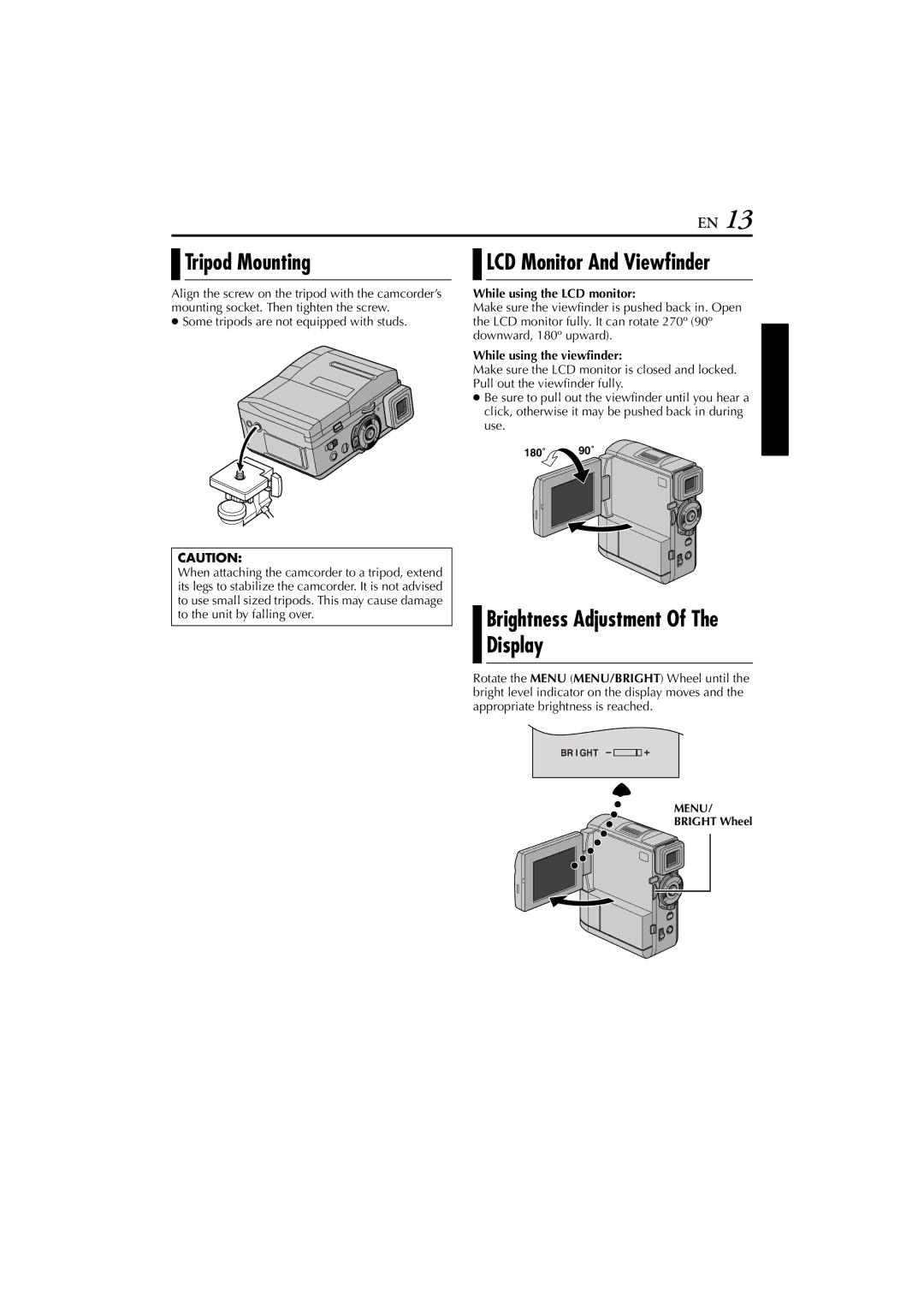 JVC GR-DVM96 instruction manual Tripod Mounting, While using the LCD monitor, While using the viewfinder 