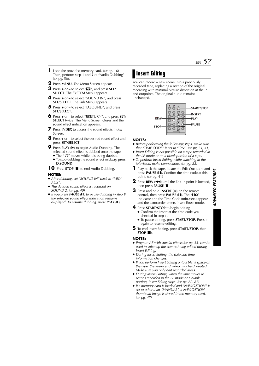 JVC GR-DVP10 manual Insert Editing 