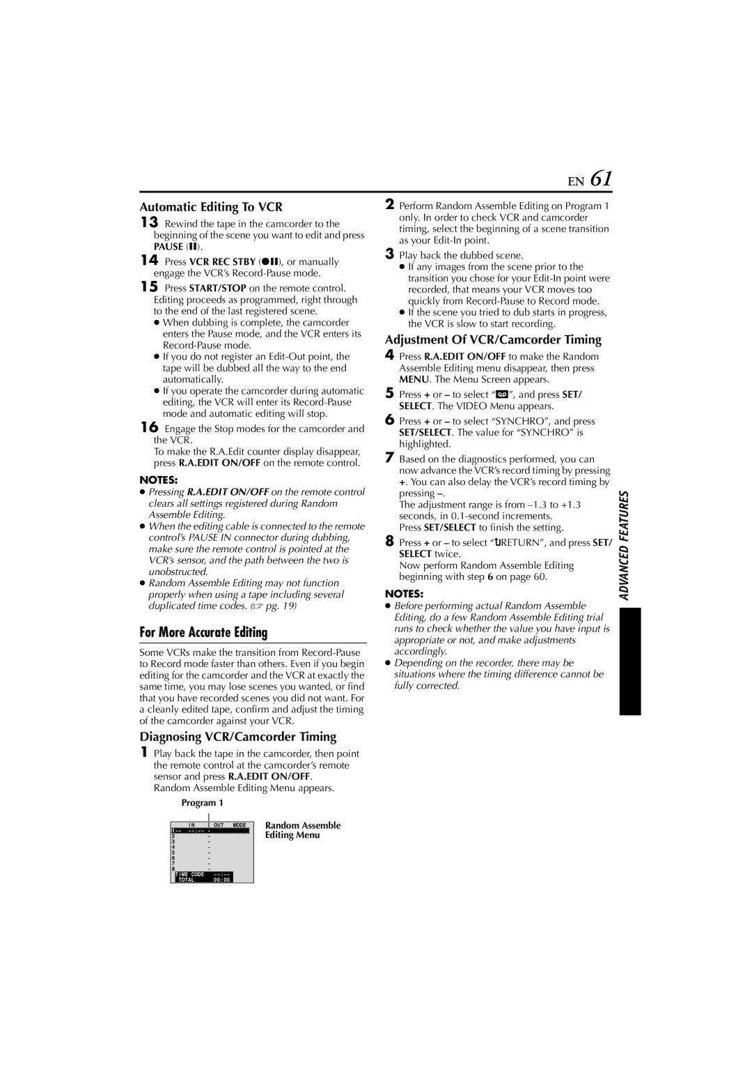 JVC GR-DVP10 For More Accurate Editing, Automatic Editing To VCR, Diagnosing VCR/Camcorder Timing, Pause, Select twice 